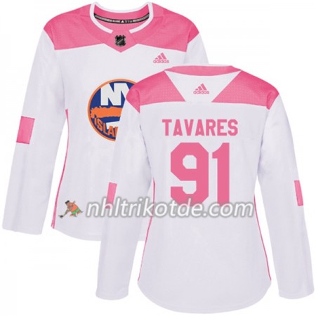 New York Islanders Trikot John Tavares 91 Adidas 2017-2018 Weiß Pink Fashion Authentic - Dame
